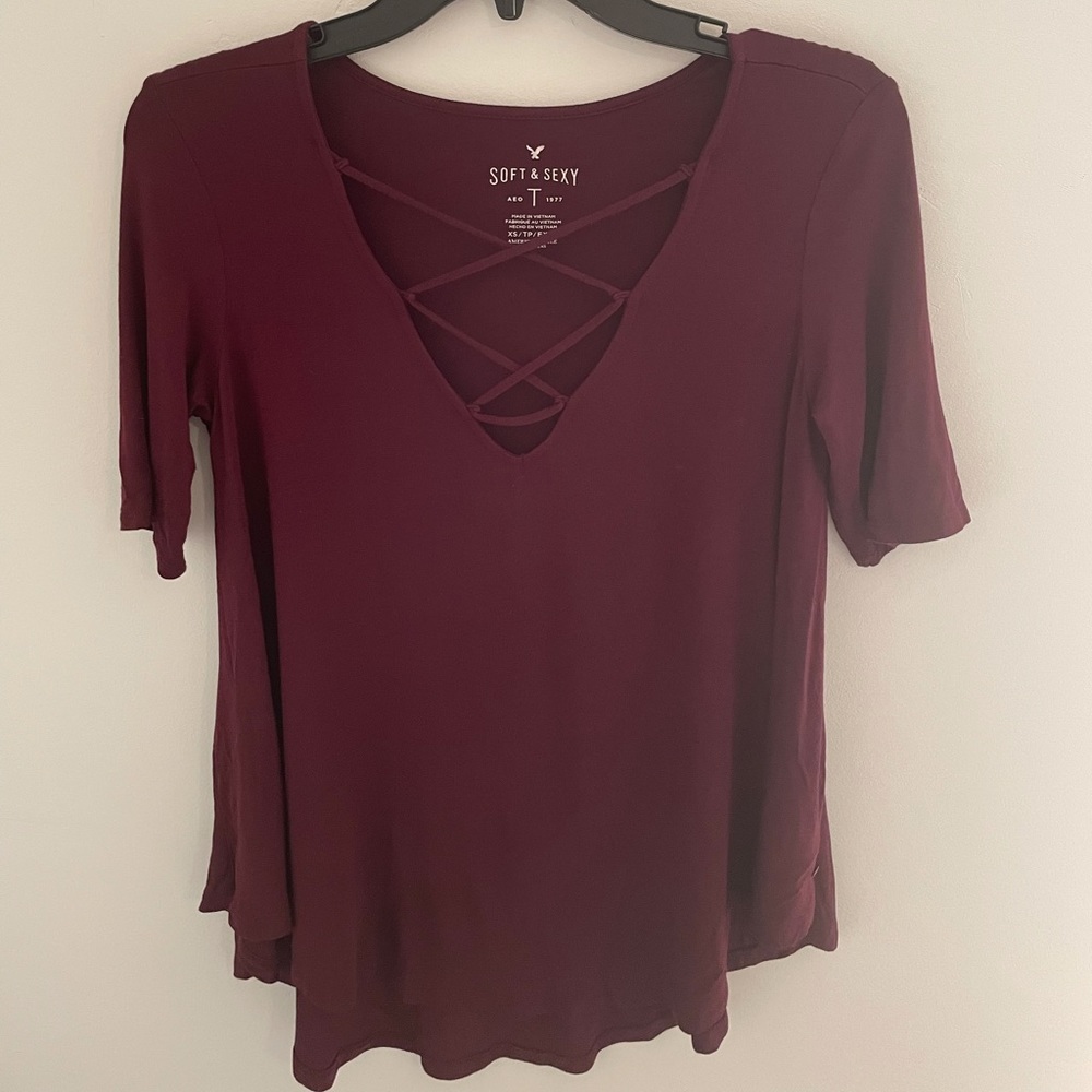 American Eagle Soft and Sexy Lace Up Tee